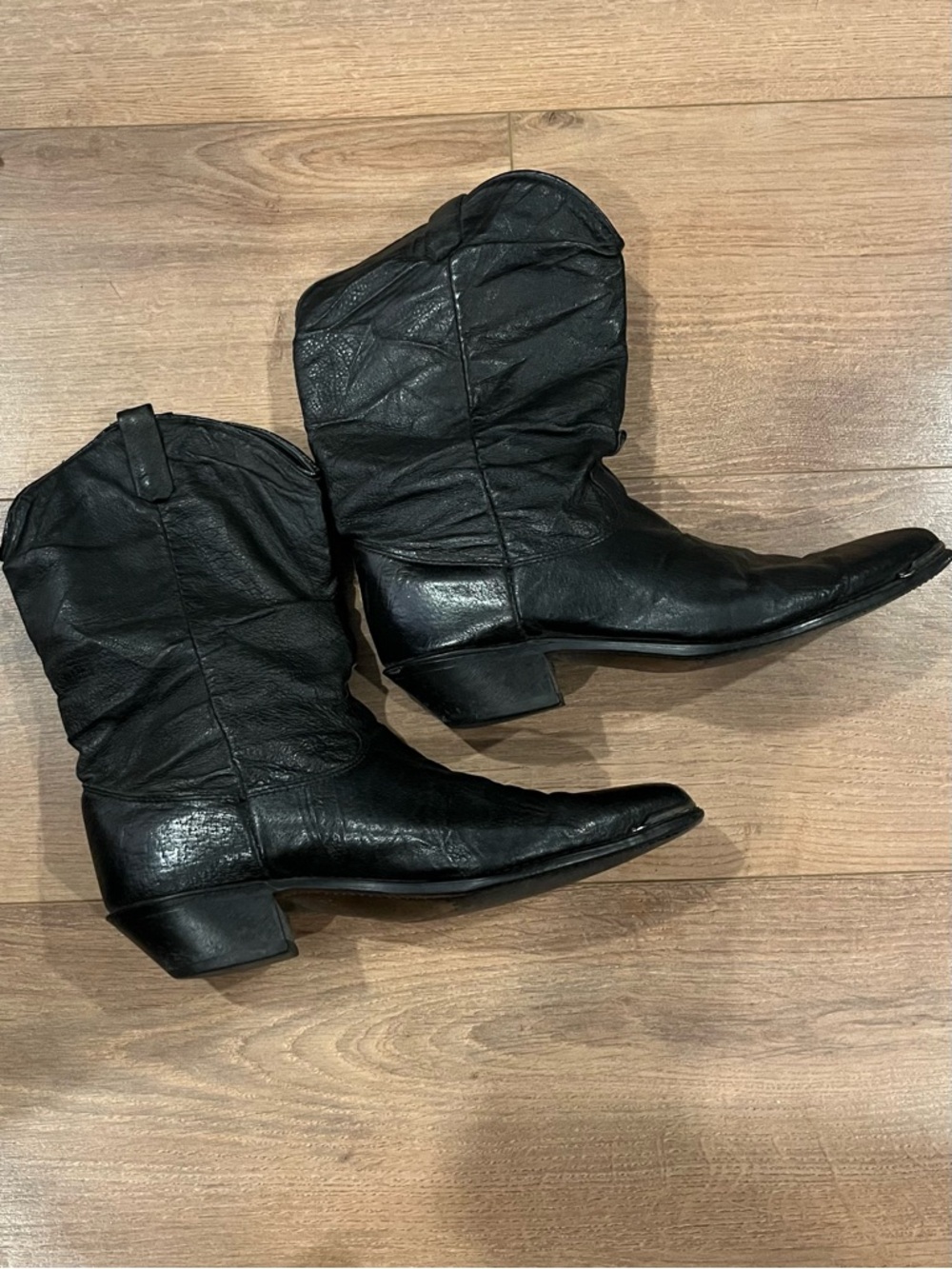 Vintage 80s Dingo Black Leather Boots Western Cowgirl Slouch Boots